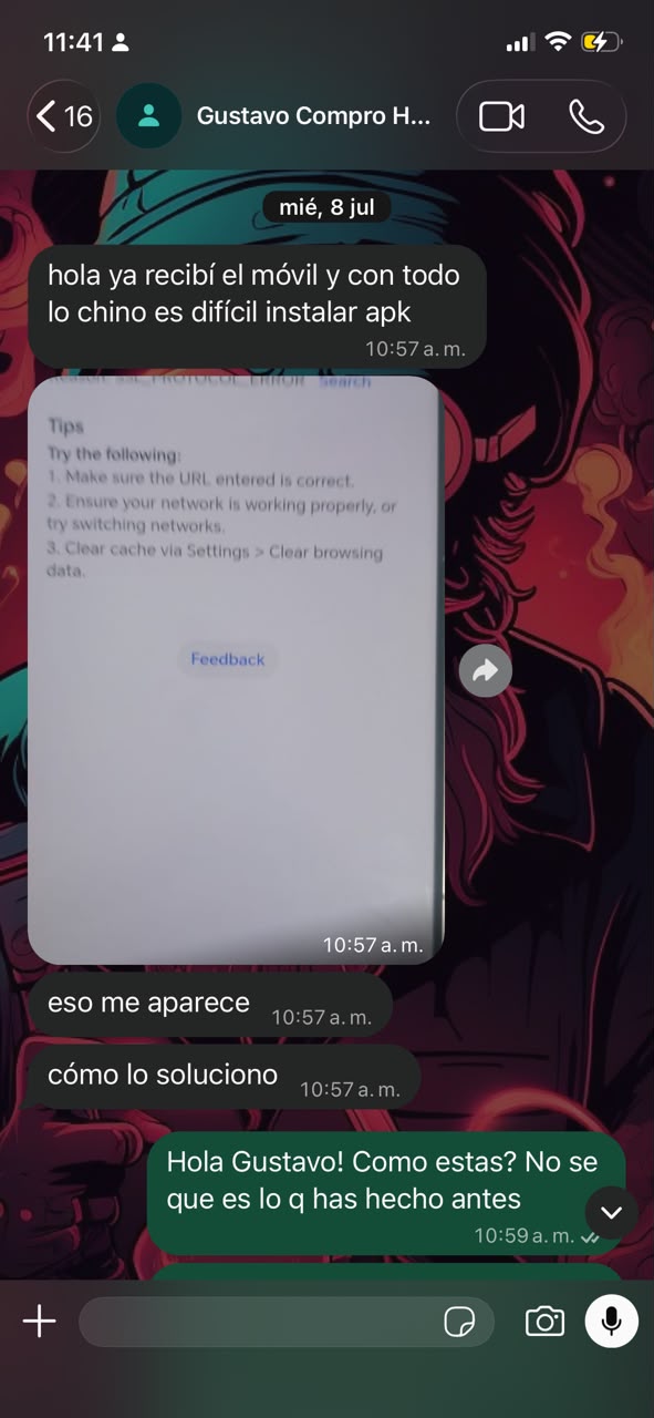 Gustavo consulta cómo resolver un error al instalar aplicaciones en su HONOR Magic 8 Pro con software chino