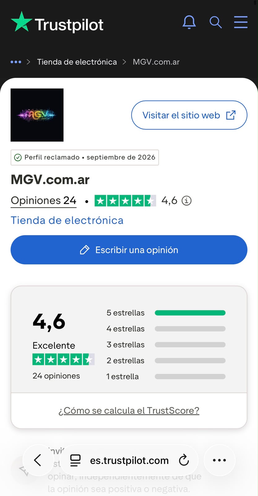 MGV.com.ar en Trustpilot: opiniones reales de nuestros clientes